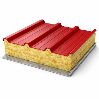 نمای سه‌بعدی ساندویچ پانل سقفی با ورق گالوانیزه رنگی و عایق حرارتی میانی